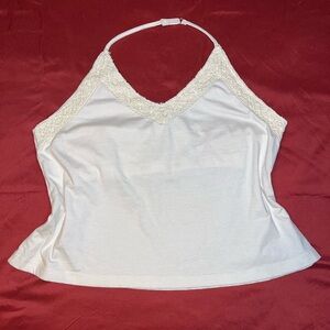 Y2K White Lace-Trim Halter Top